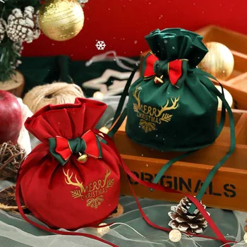 1шт Новая Рождественская сумка на шнурке, бархатная Рождественская подарочная сумка, украшение для вечеринки, коробка конфет, креативные пакеты для конфет 