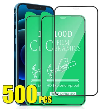 500шт 100D Керамическая Пленка Протектор Экрана HD Противоударная Полная Крышка Для iPhone 15 Pro Max 14 Plus 13 Mini 12 11 XS XR X 8 7 SE