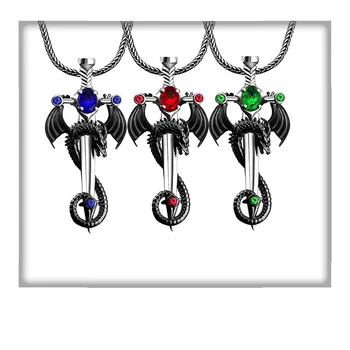 Винтажный панк-готический кулон с драконом и мечом, мужское ожерелье, Модные украшения в стиле хип-хоп, подарок