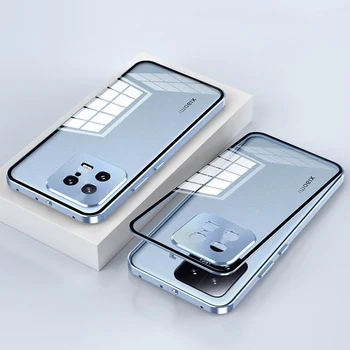 Магнитный чехол для Xiaomi 13 Pro Алюминиевый металлический бампер с адсорбцией Прозрачное закаленное стекло Защитная крышка объектива камеры Mi 13