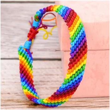 Модный Браслет ручной работы, сплетенный из полиэфирного волокна, Радужный волнистый териленовый браслет, милый ЛГБТ-подарок для друзей