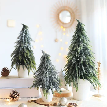 Рождественская серебристо-белая снежная мини-рождественская елка, Маленькая елка, светящаяся рождественская елка, Рождественские украшения, декор для фестивальной вечеринки