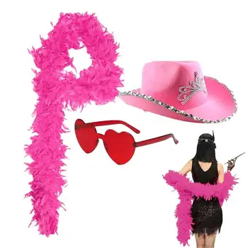 Розовая ковбойская шляпа, новинка, Опрятная Розовая ковбойская шляпа с сердечком, Солнцезащитные очки, украшение вечеринки для девичников, дискотеки.