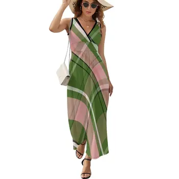 Розово-зеленое опрятное клетчатое платье без рукавов, женское летнее платье, платье