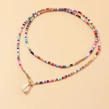 Цепочка для свитера, Цепочка для ключиц, подарок для девочек, Женские Ювелирные Аксессуары, Подвеска в виде ракушки, Корейское ожерелье, Разноцветное ожерелье из бисера